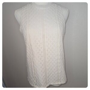 Banana Republic White Lace Mock Neck Sleeveless Top Women's Size S
